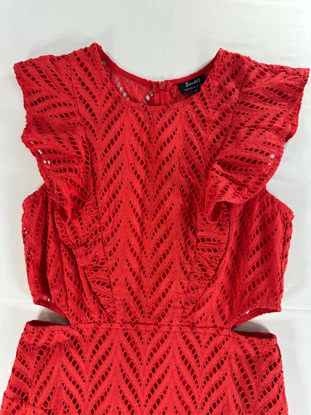 Bardot Red Eyelet Ruffle Cutout Fit & Flare Mini Dress US 6 - Picture 15 of 16